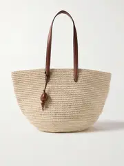 [Hunting Season] Hunting Season - Market Leather-trimmed Woven Fique Tote - Beige - One size One size Neutrals