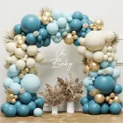 Dusty Blue Baby Shower Balloon Arch Garland Kit,Sand White Metallic Gold Dusty B