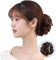 Ponytail Updo Donut Chignon,Claw Clip Messy Bun Hairpiece, Clip in Claw Hair Bobbles, Curly Synthetic Hair Bun, Hair Extension for Women (Light brown, One size)