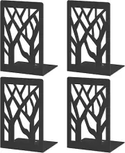 Bookends 4 Pieces, Modern Metal Bookends for Shelves, Black Tree Book Ends NEW