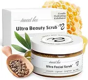 Sweet Bee Naturals Ultra Facial Scrub - Hydrating Face Exfoliator & Gentle Daily Cleanser for Sensitive Skin, Brightening Sugar Scrub for Dry Skin Exfoliation, Facial Wash for Glowing, 5oz