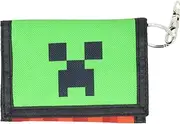 [Mad Engine] Minecraft Creeper Face TNT Polyester Tri-Fold Wallet Multi-Colored Licensed, Green, Medium