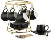 LYEOBOH Espresso Cups with Saucers Set, 3 Ounces Porcelain Coffee Cups with