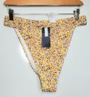 ABERCROMBIE & FITCH High Cut Cheeky Bikini Bottoms Golden Floral A&F Size Large