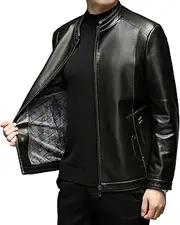 [Zylphorix] Men's Slim Fit Leather Jacket with Zip Up Front - Attractive Design with Quilted Lining and Pockets for Seasonal Use
