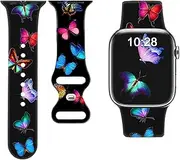 Sport Band Compatible with Apple Watch Bands Series 8/7/6/5/4/3/2/1/SE, iWatch 38mm 40mm 41mm 42mm 44mm 45mm 49mm for Women Men,Cute Butterfly/Leopard Patterns Printed Silicone Strap Replacement Bands