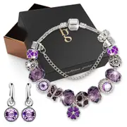 Boxed Set of Pandora Inspired Bead Charm Bracelet and Exquisite SWAROVSKI® Crystal Encrusted Earrings