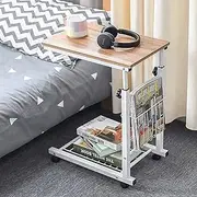Overbed Table Side Tables, Adjustable Overbed Table,Laptop Desk with castors,Sofa Side Table with Storage Shelves, Mobile Dining, for Home Work, Reading, Eating (Color : B)