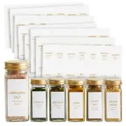 140 Pc Gold Spice Jar Labels, Minimalist Preprinted All Caps on White Stickers