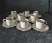 Espresso Set of 8 Cups/Saucers Taitu CAPRI Italy Porcelain Japan White-Red-Blue