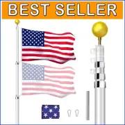 Durable 16FT Aluminum Telescopic Flag Pole with Tangle-Free Clips & USA Flag
