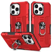 For iPhone 15 Pro Drop-proof Cell Phone Case PC+TPU Back Cover with Ring Kickstand