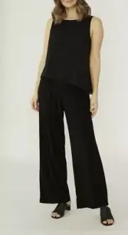 Nina Leonard Wide Leg Jumpsuit with Chiffon Overlay Color:Black Size: Small