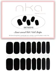 NKA Semi Cured Gel Nail Polish Strips – 16 Extra Long Double Ended UV LED Nail Wraps – Jet Black – Salon-Quality Gel Nail Stickers – Cure with UV Lamp – Long-Lasting & Chip-Resistant