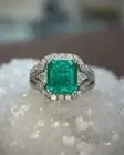 2.Ct Emerald Cut Green Simulated Engagement Wedding Ring 14K White Gold Plated