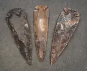 3 Slightly Bent 3.5" Flint Arrowhead Spear Project Point Knife Blade BB711