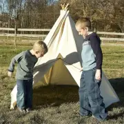 Amish Made Child's Teepee Play Tent Cream Cotton Fabric Wood Legs