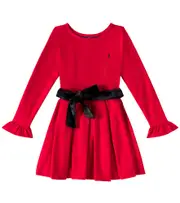 [Polo Ralph Lauren Kids] Polo Ralph Lauren Kids Sash-detail and ruffle-trimmed dress Y 6 red