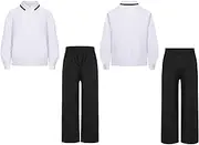 [iiniim] Boys Girls Basic School Uniform Turn Down Collar Student Suit Sweatshirt with Elastic Stretch Trousers