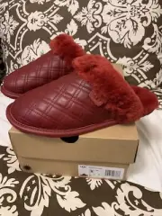 NEW IN BOX UGG SCUFFETTE II QUILTED LEATHER GENUINE SHEARLING SLIPPERS RED SZ 8