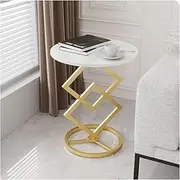 Side Table Round Side Table, Modern End Table with Metal Frame, Accent Table for Small Spaces, Living Room, Bedroom, Balcony, Easy Assembly End Tables Living Room(Gold)