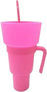 Popcorn Tumbler - Portable Popcorn Drink Bucket with Straw, Snack Container for Popcorn and Beverages for Travel, Park, Home, Movie Theater, Movie Center