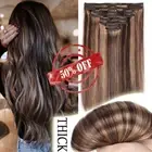 Luxury Thick Clip in Real Human Hair Extensions Double Weft Full Head Highlight