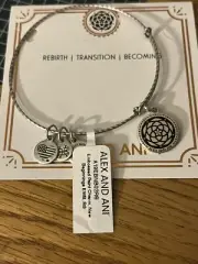 Alex and Ani Embossed Paint Charm NEW BEGINNINGS Bangle SILVER Bracelet NWT CARD