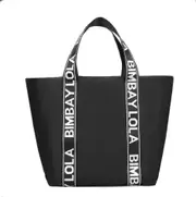 Ladies Large Tote Bag - Black Black Belt With White Lettering