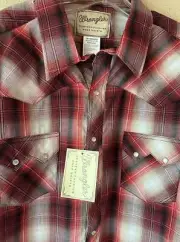 Wrangler Western Fashion Pearl Snap Button Shirt Men 2XL Red Plaid Cowboy