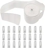 uxcell Curtain Pleat Tape, 6 Meters/6.6 Yards Pleated Tape for Curtains with 24 Pcs Stainless Steel 4 Prongs Hooks for DIY Pinch Pleating Drapes (White, 1 Set)