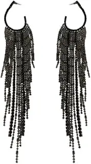 [Uarein] Black Rhinestone Long Tassel Earrings for women.Crystal Chandelier Fringe Drop Earrings Zircon Strand Earrings Fashion Jewelry Gifts for Female