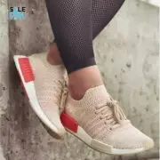 Adidas NMD R1 STLT Primeknit Womens White Pink Shoes Sneakers CQ2030