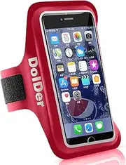 DolDer Waterproof Sports Armband Mobile Phone Case Jogging for Smartphones up to 6.7 Inches Such as Google Pixel 7 Pro, Galaxy S21, iPhone 14 etc. (Red)