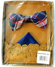 Wembley Pre-Tied Bowtie Navy/Red Plaid with Blue Pocket Square Gift Set