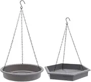 2 PCS Hanging Bird Feeder Dispenser Tray, 2 in 1 Hanging Bird Feeder and Bird Baths for Outdoors, Premium Plastics Mesh Tray and Water Bowl, Automatic Bird Feeder Platform for Decoration (Grey)