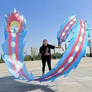 MIXXON Colorful Dragon Poi Park with 3D Dragon Dance Ribbon and Head, Peacock-Patterned Dragon Kite Ribbon for Fitness Gym Dance and Recreation,Blue,6m(19.6ft)