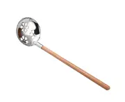 Stainless Steel Soup Spoon Colander Long Wood Handle Cooking Strainer Kitchen-Silver 2