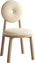 Quooyong Vanity Chair with Back Vanity Stool Fluffy Chair Lamb Wool Cream Wind Dining Chair for Bedroom and Living Room (Beige,Wood Grain Frame)