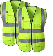 TINNETU 2-Pack High Visibility Yellow Mesh Reflective Safety Vests — Complete with Secure Zip Pockets and Meets Stringent ANSI Standards — Ideal Hi-Vis Shirts for Both Men and Women