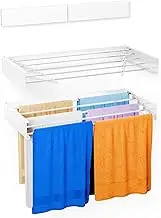 Laundry Drying Rack Collapsible,1.4mm Thick Wall Mounted Telescopic Clothes Drying Stainless Steel Save Space in Capacity Collapsible Clothing Racks for Indoor Outdoor Use Weight 40 pounds White-40