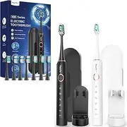 Pack of 2 Electric Toothbrush Sonic Toothbrush for Adults and Children - Electric Toothbrush with 8 Brush Heads and 5 Modes. 90 Days Battery Life, 2 Minutes Smart Timer, Travel Case