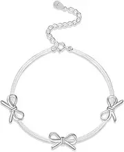 [Belons] Women's Bracelet 925 Sterling Silver Bow Charm Bracelet Girls Bracelet Children's Bracelet, Sterling Silver
