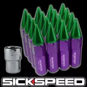 SICKSPEED 16 PC PURPLE/GREEN SPIKED ALUMINUM LOCKING 60MM LUG NUTS 12X1.25 L11