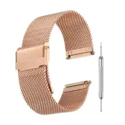 Mesh Watch Bands for Men,Metal Mesh Watch Strap with Tools(24mm, Rose Red)