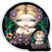 Colorful Painting Autumn Crocus Flower Fairy Round Beach Towel
