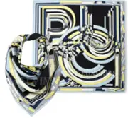 EMILIO PUCCI SCARF RIBBON LOGO PRINT SILK SIGNATURE SQUARE FOULARD 34"