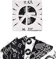 Soimoi Rock Music Print Precut 5-inch Cotton Fabric Quilting Squares Charm Pack DIY Patchwork Sewing Craft- White & Black
