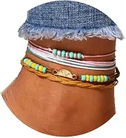 [Aluinn] 4-Piece Rope Beach Anklet Set -Adjustable Boho Ankle Bracelets Beads, Lemon Charms & Braided Cord, Jewelry for women, normal, Alloy Rope, no gemstone
