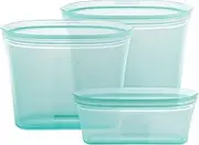 Zip Top Reusable Food Storage Bags | 3 Bag Set [Teal] | Silicone Meal Prep Container | Microwave, Dishwasher and Freezer Safe | Made in the USA